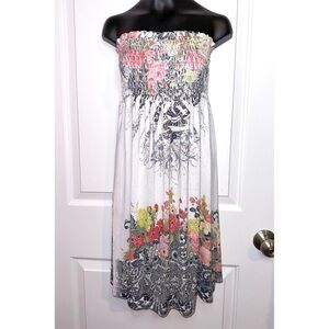 R. Rouge strapless white dress with rhinestone embellishment